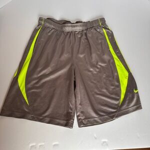 Nike Mens Athletic Shorts Gray Volt Green Basketball Training Gym Large‎ L